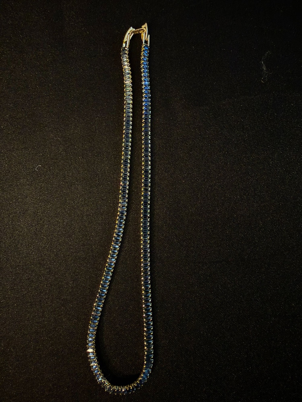 Sapphire-Blue Crystal Baguette Tennis Necklace – Gold-Tone, Box Clasp